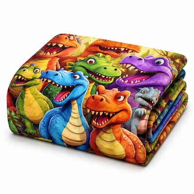 Ultra-Soft Plush Velvet Kids Blanket (Dinosaur Print)
