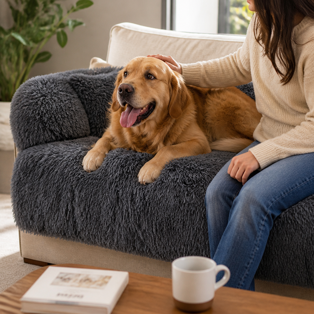 Ultra-Soft Plush & Water-Repellent Dog Sofa Protector