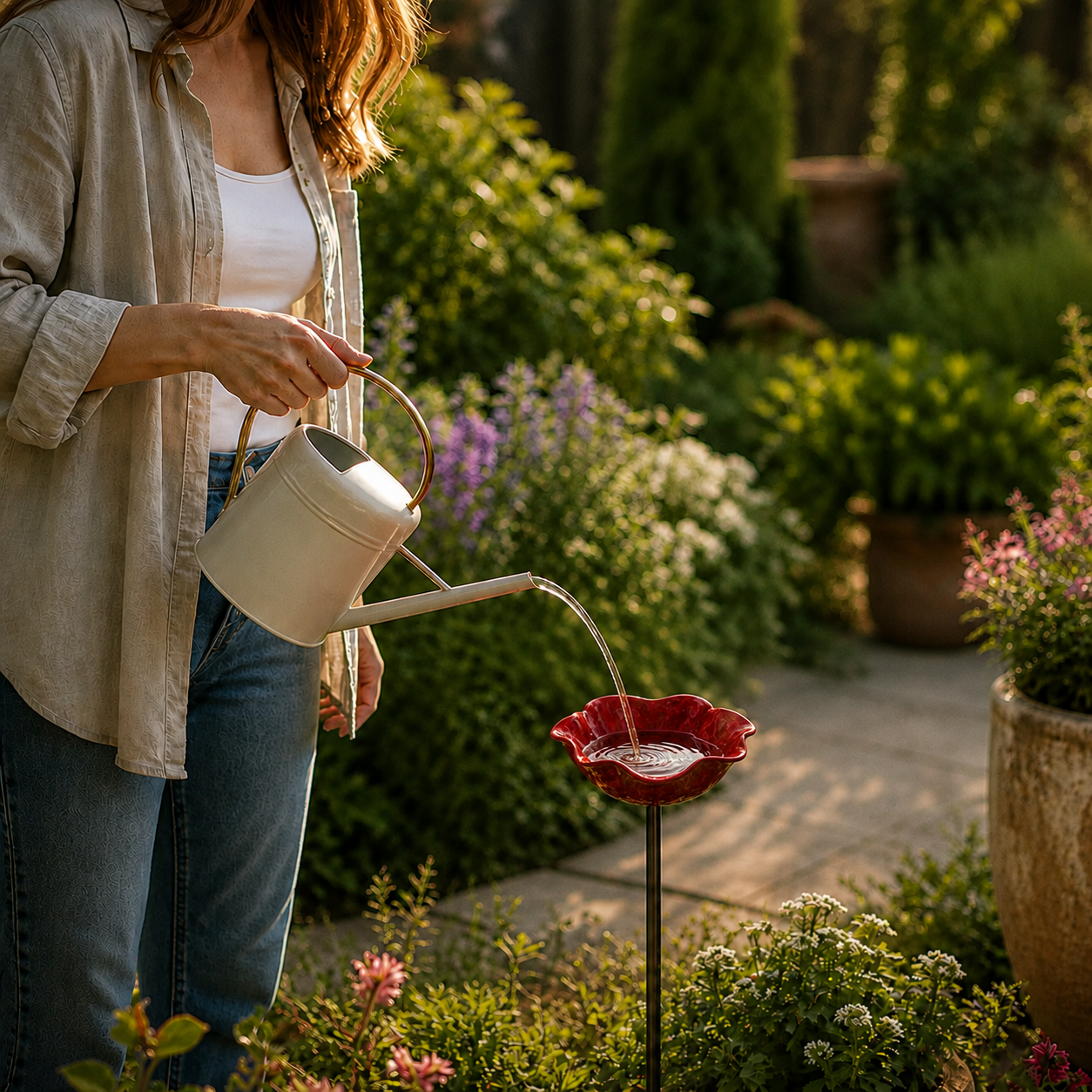 Pollinator-Friendly Flower-Shaped Handcrafted Metal Bird Bath
